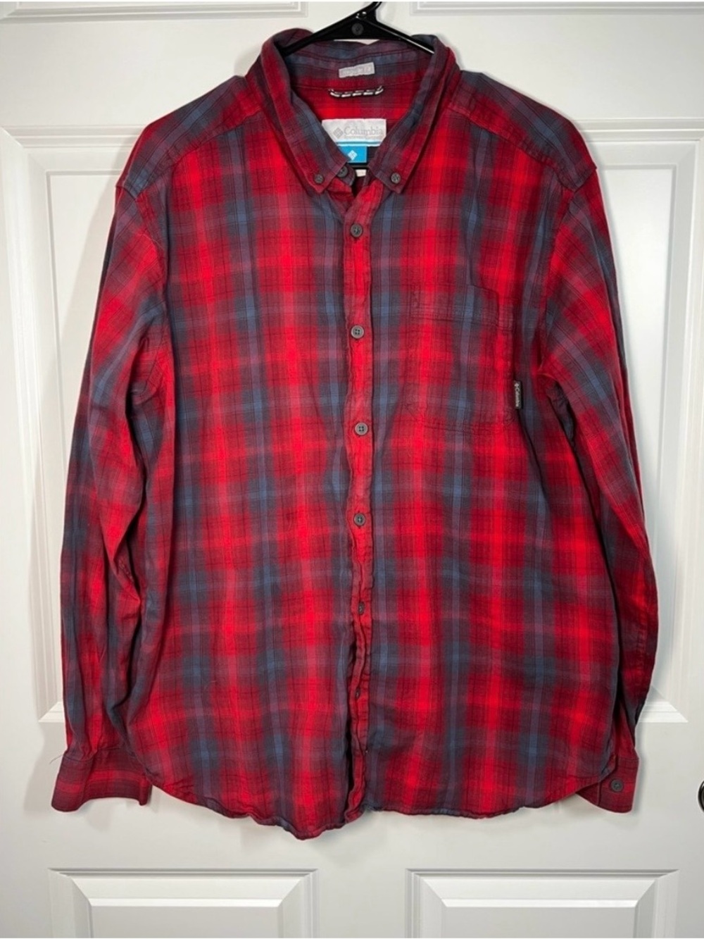 Columbia Cotton Red Plaid Button-Down Shirt Mens Large